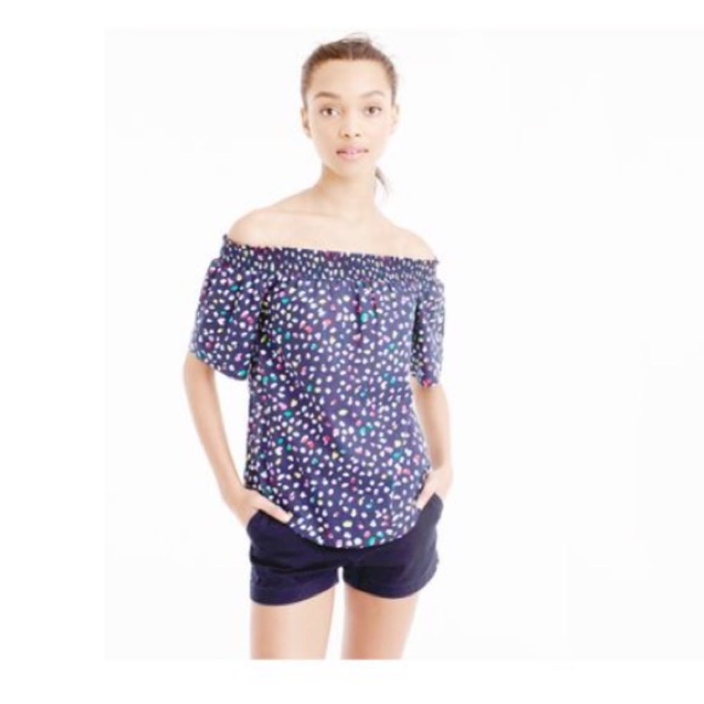 J Crew Ratti Happy Cat Print Off Shoulder Top Tall